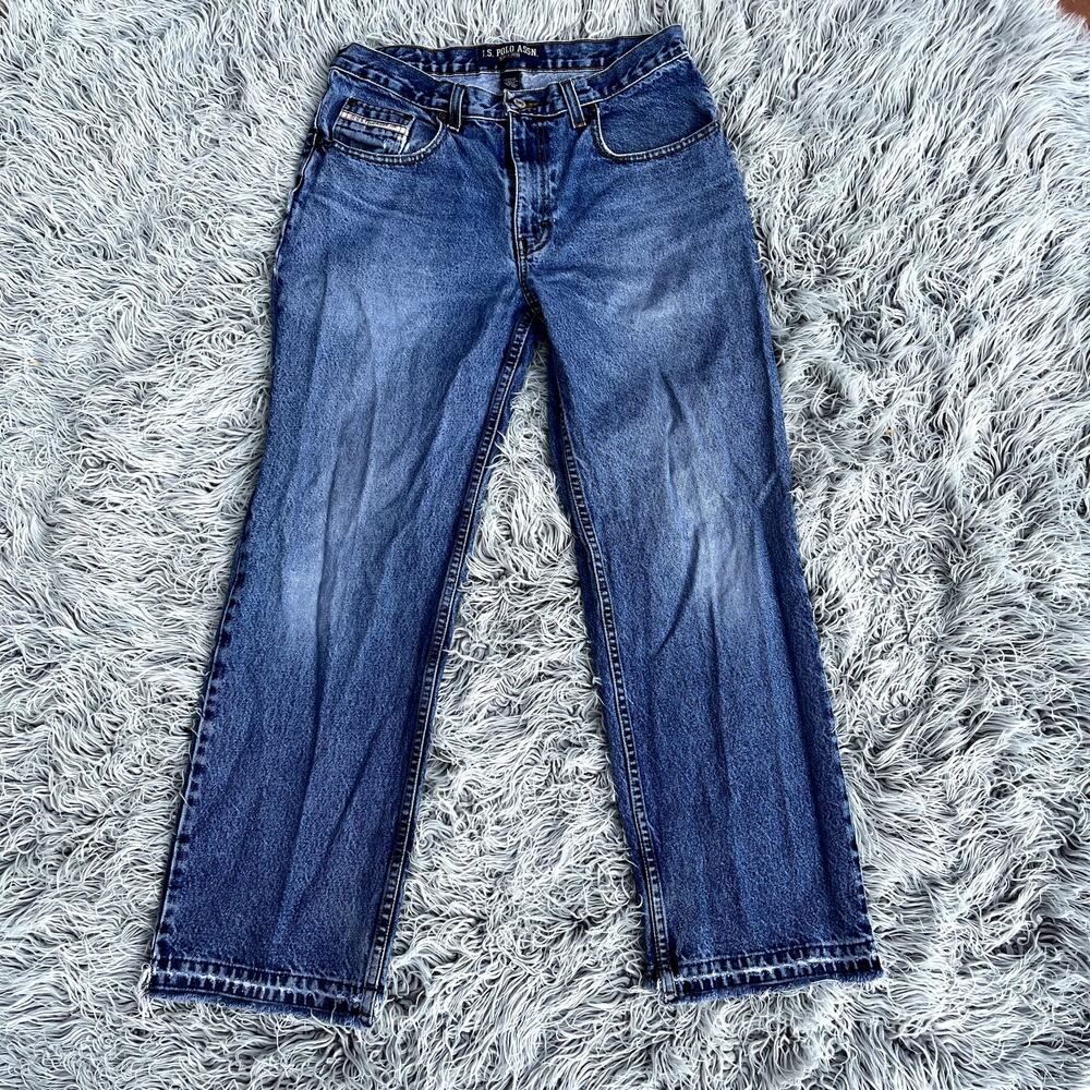 US Polo Assn Distressed Denim Jeans Straight Leg Mens 32x30 Med Wash 100% Cotton